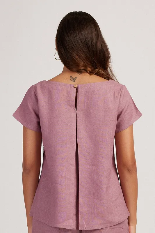 Dusty Pink Linen Matching Set with Boat-Neck Top & Easy Pants