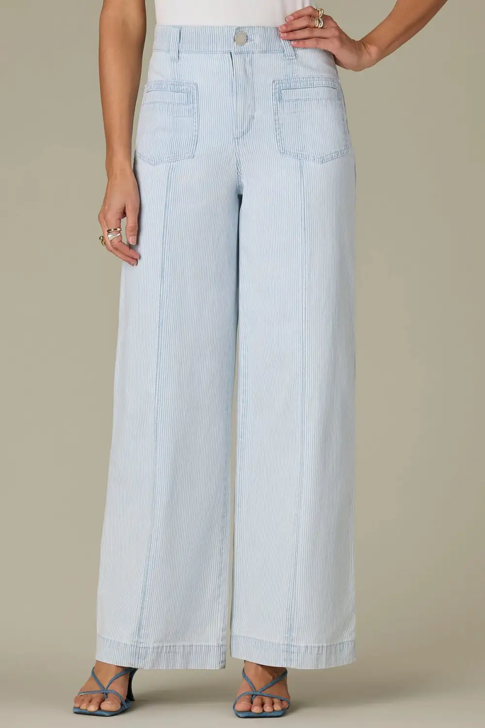  V-yoke Spade Pocket Striped Petite Wide Leg Jeans