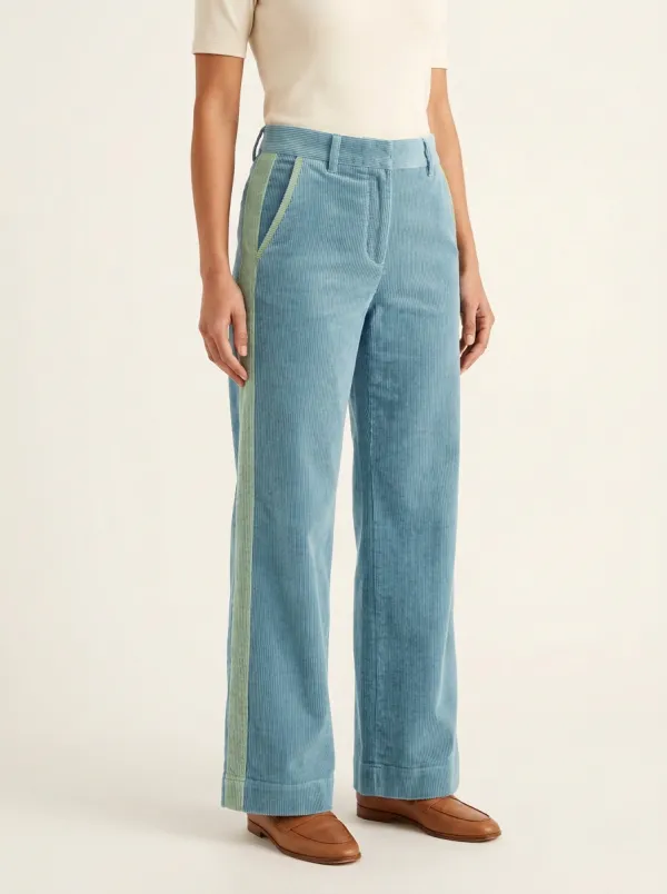 Women's Contrast-Stripe Wide-Hem Straight-Leg Corduroy Pants