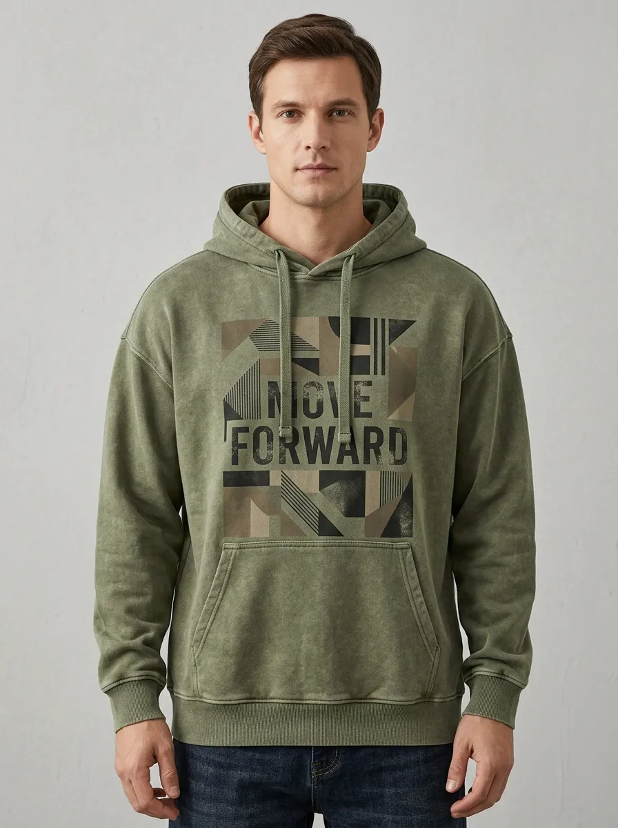 Men's Motivational Move Forward Geometric Print Hoodie