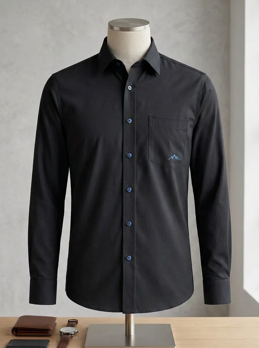 Men's Non-Iron Cotton Mountain Logo Embroidered Dress Shirt