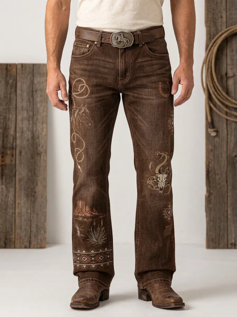 Men's Western Cowboy Horse Desert Snake Jeans