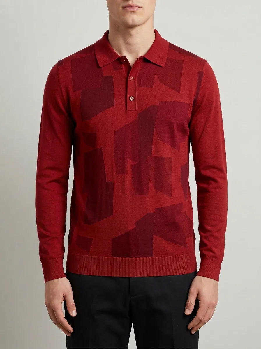 Men's Abstract Geometric Pattern Everyday Long Sleeve Polo Shirt