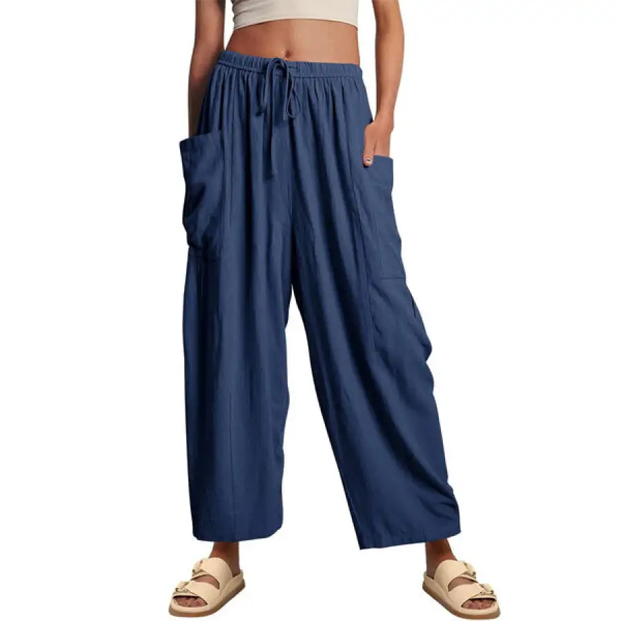 Full Size Pocketed Drawstring Wide Leg Pants