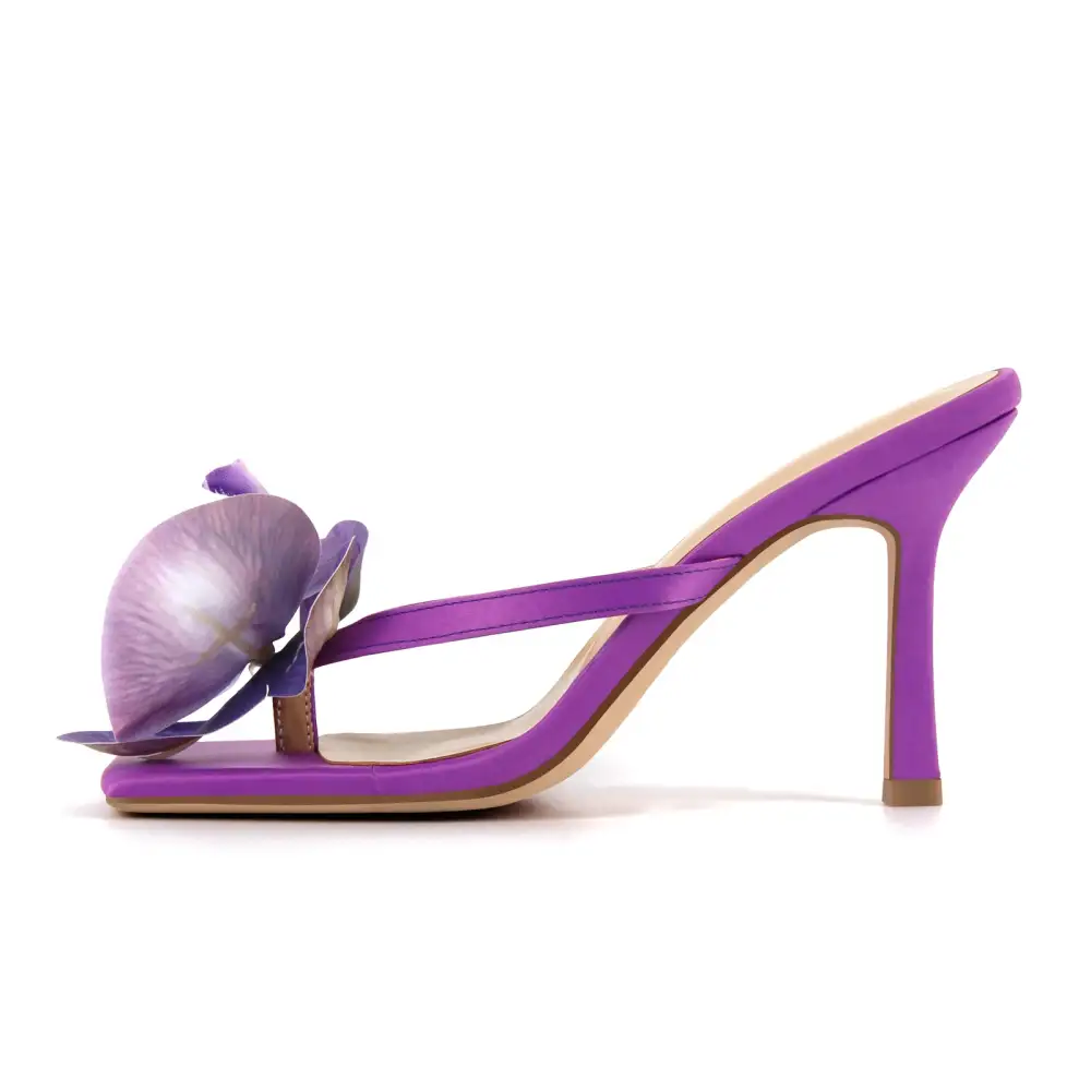 Square Toe Flower Thong Mule Sandals