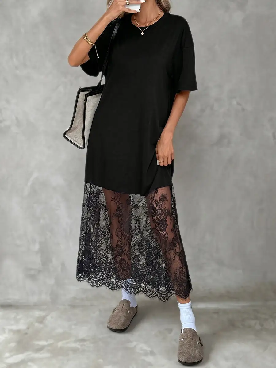 Through Sleeve Neck Maxi Dress