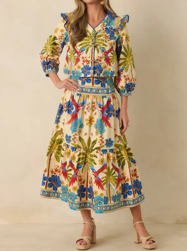 Multi Print Tiered Maxi Skirt