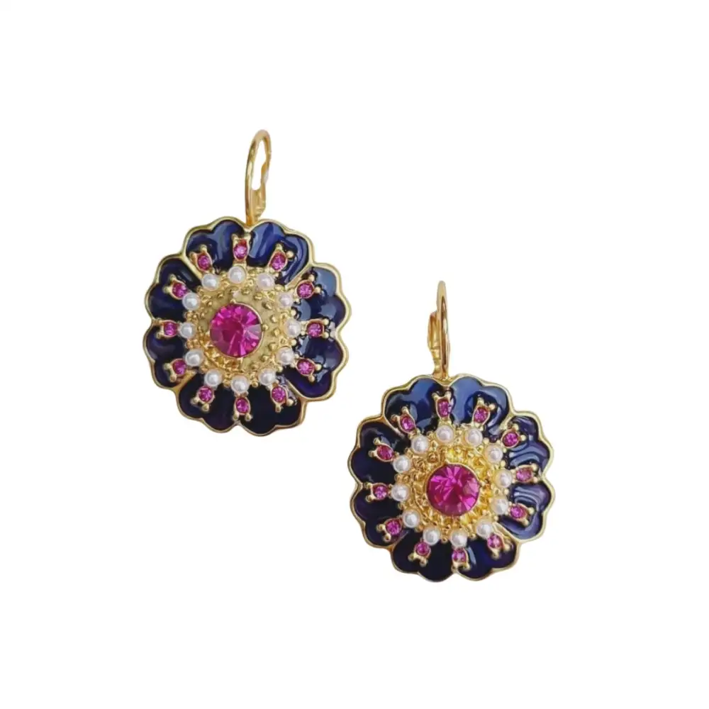 Floral Enamel Purple Earrings