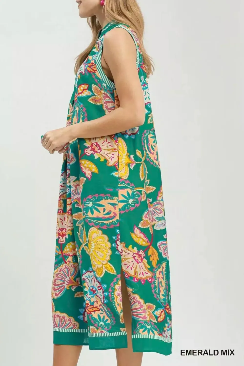 Everyday Paisley Print Sleeveless Side Slit Midi Dress