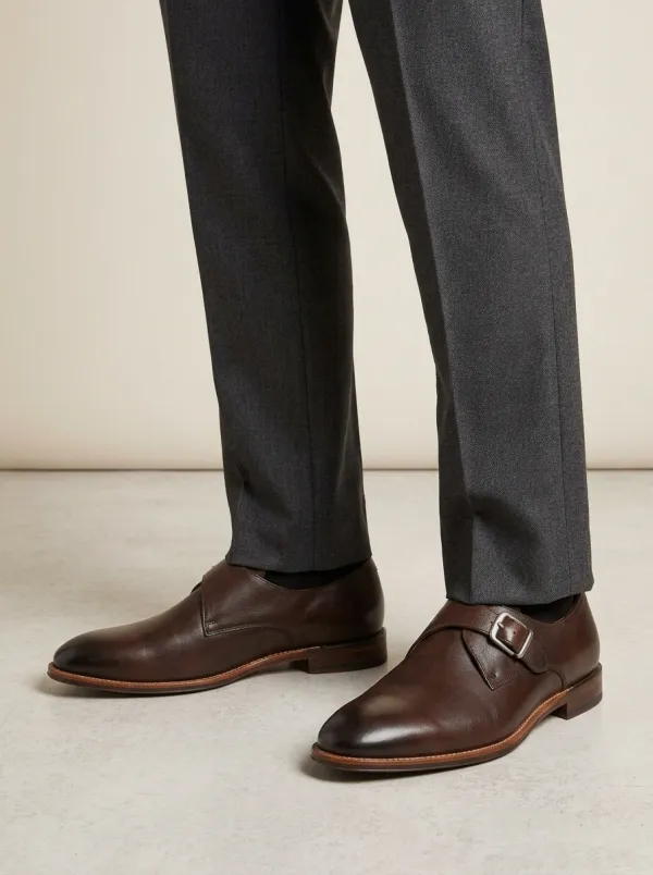Men's Contemporary Classic Leather Single Monk Strap Dress Shoes