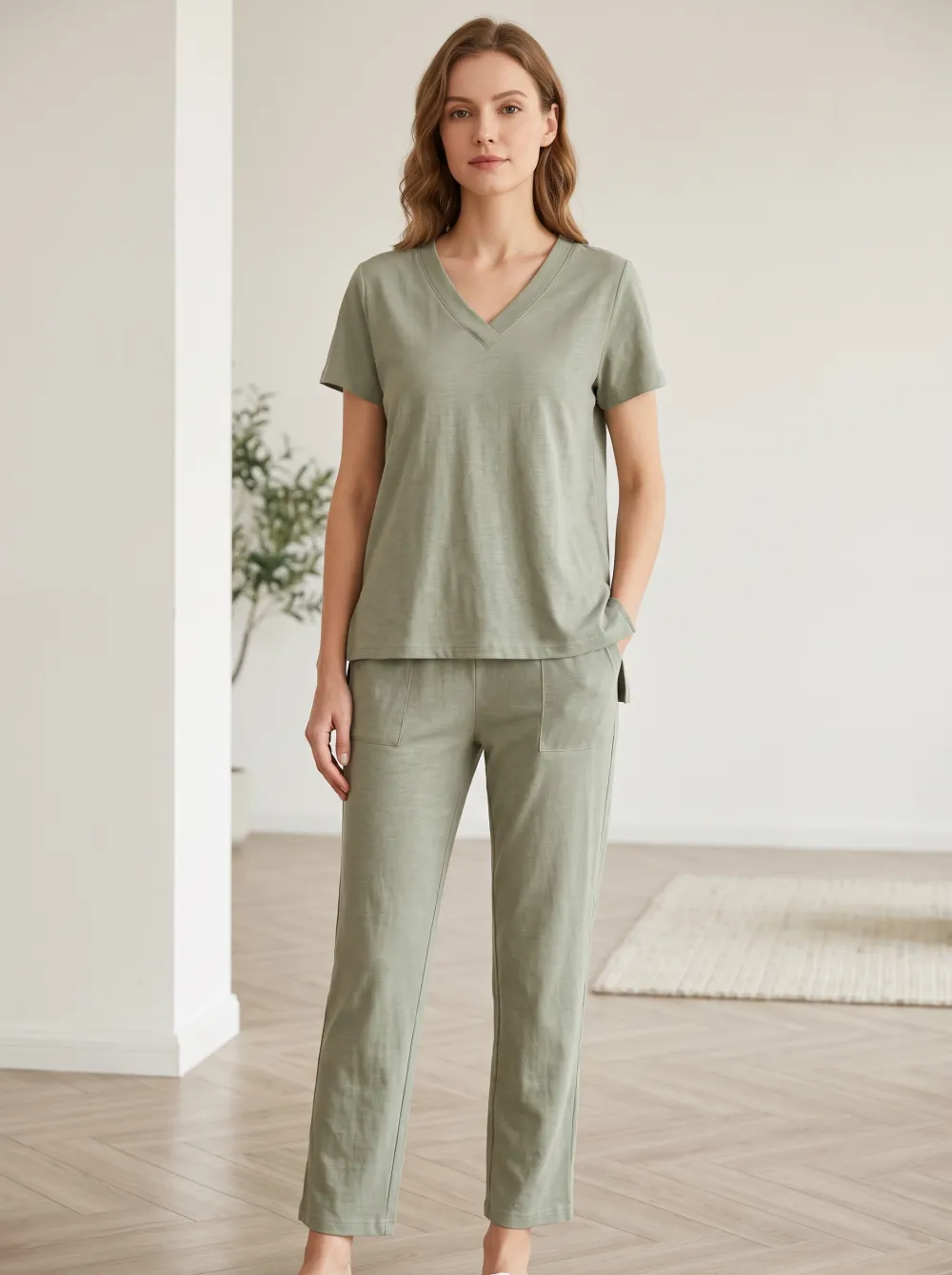 Lightweight V Neck Matching Outfit