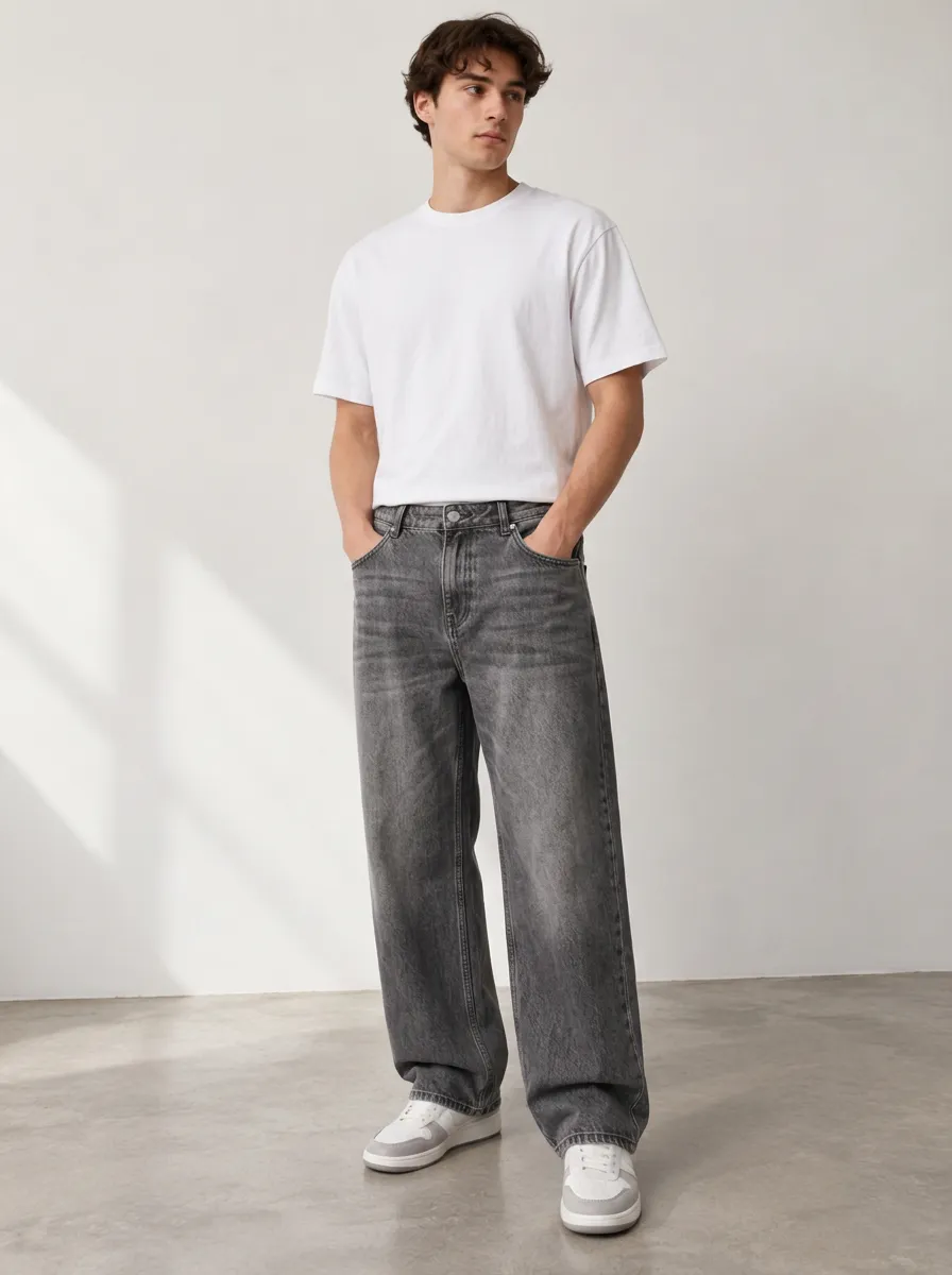 Men's Classic Jeans with Relaxed Fit Washed Finish Detail