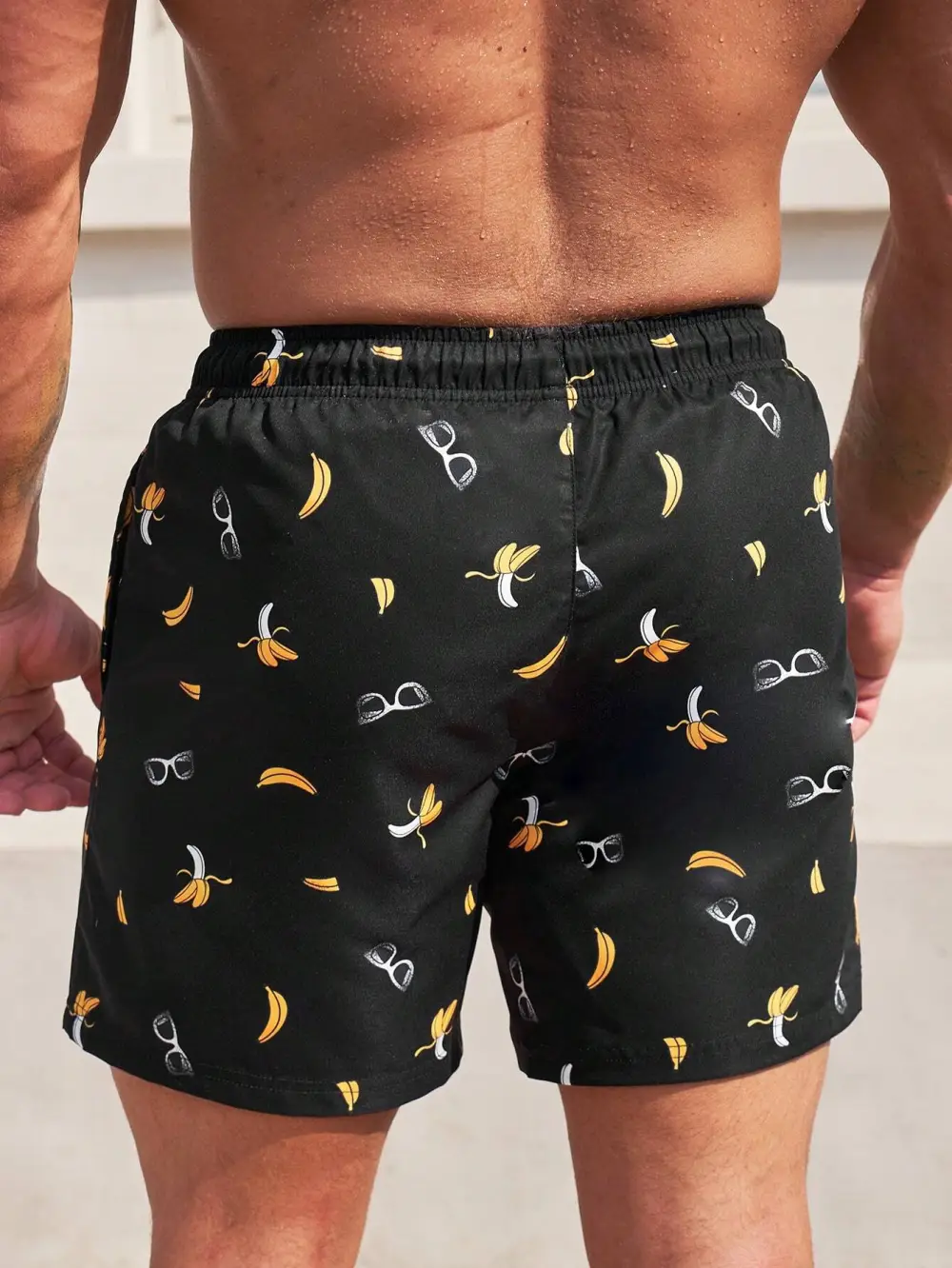 Men's Coastal Banana Print Drawstring Swim Trunks