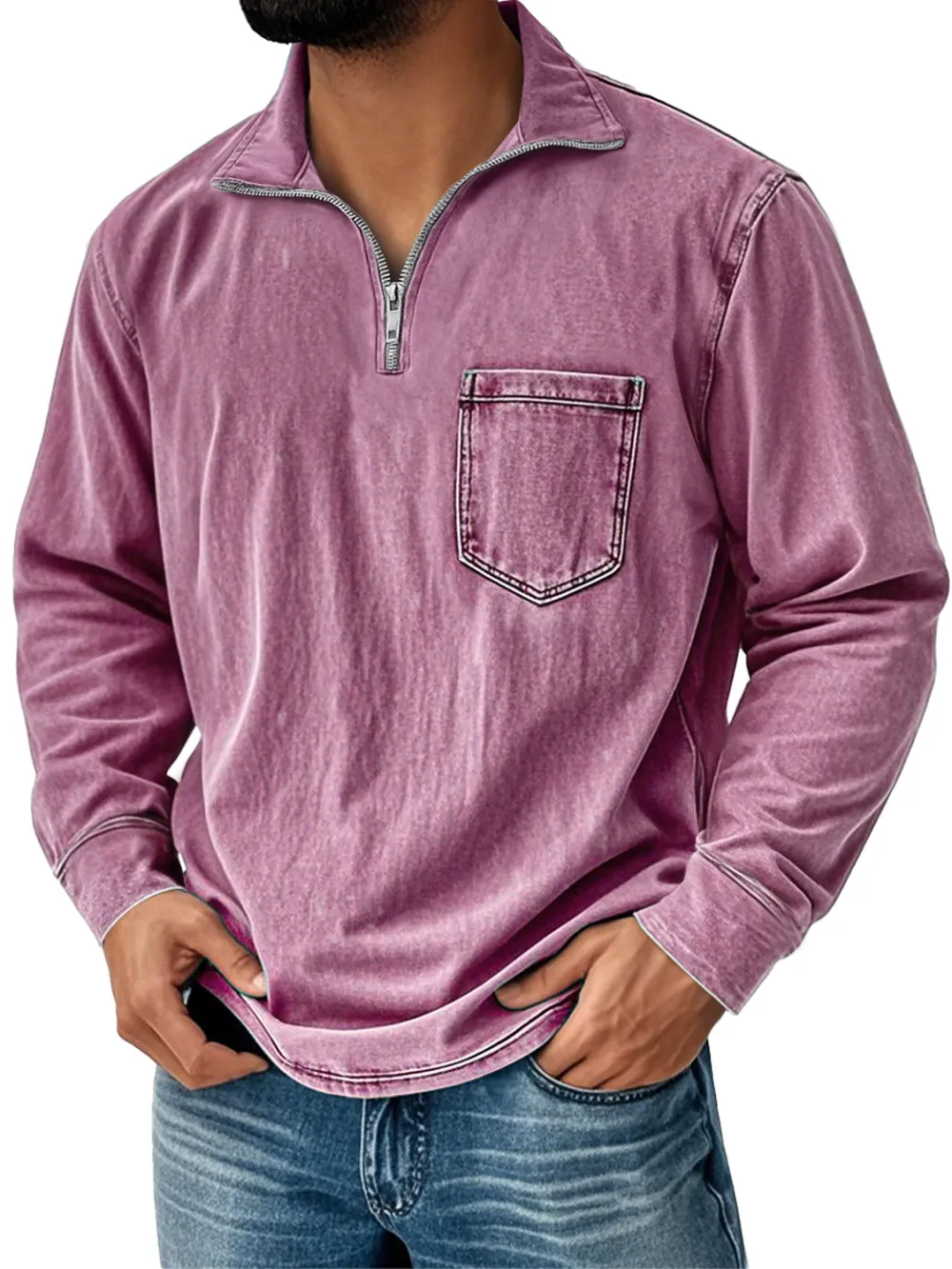 Garment Washed Zip Front Shirt