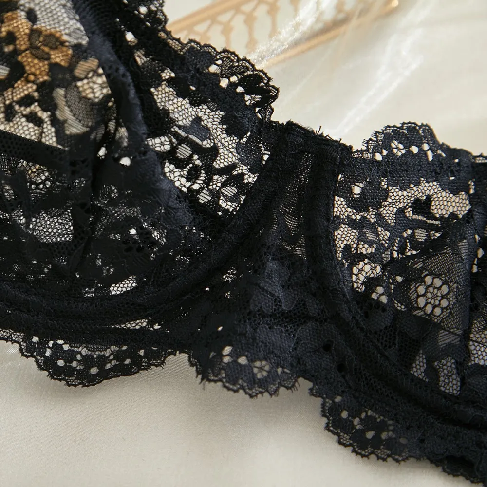 Sheer Lace Suspender Bra And Panty Set