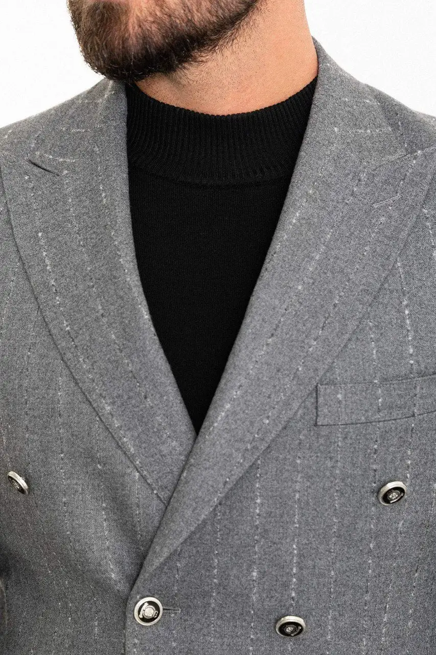 Classic Slim Fit Double Breasted Striped Blazer