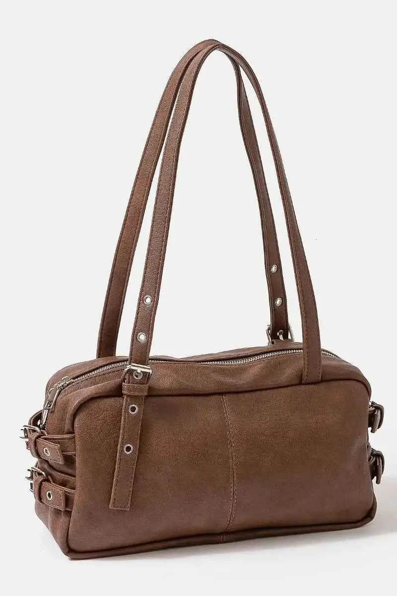 Minimal Grommet Belt Strap Rustic Rectangular Hand Bag