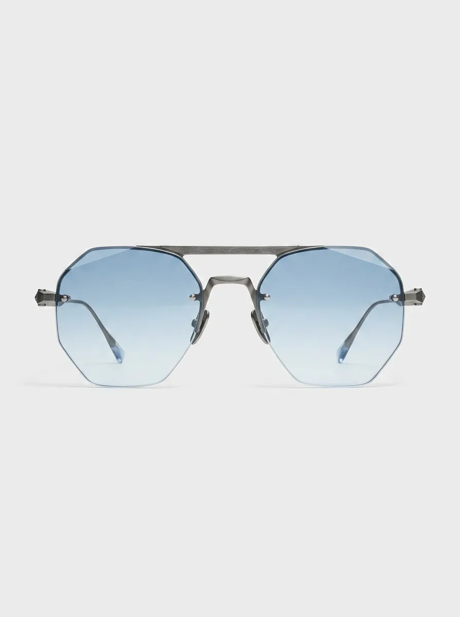 Unisex Octagonal Blue Gradient Tinted Metal Sunglasses