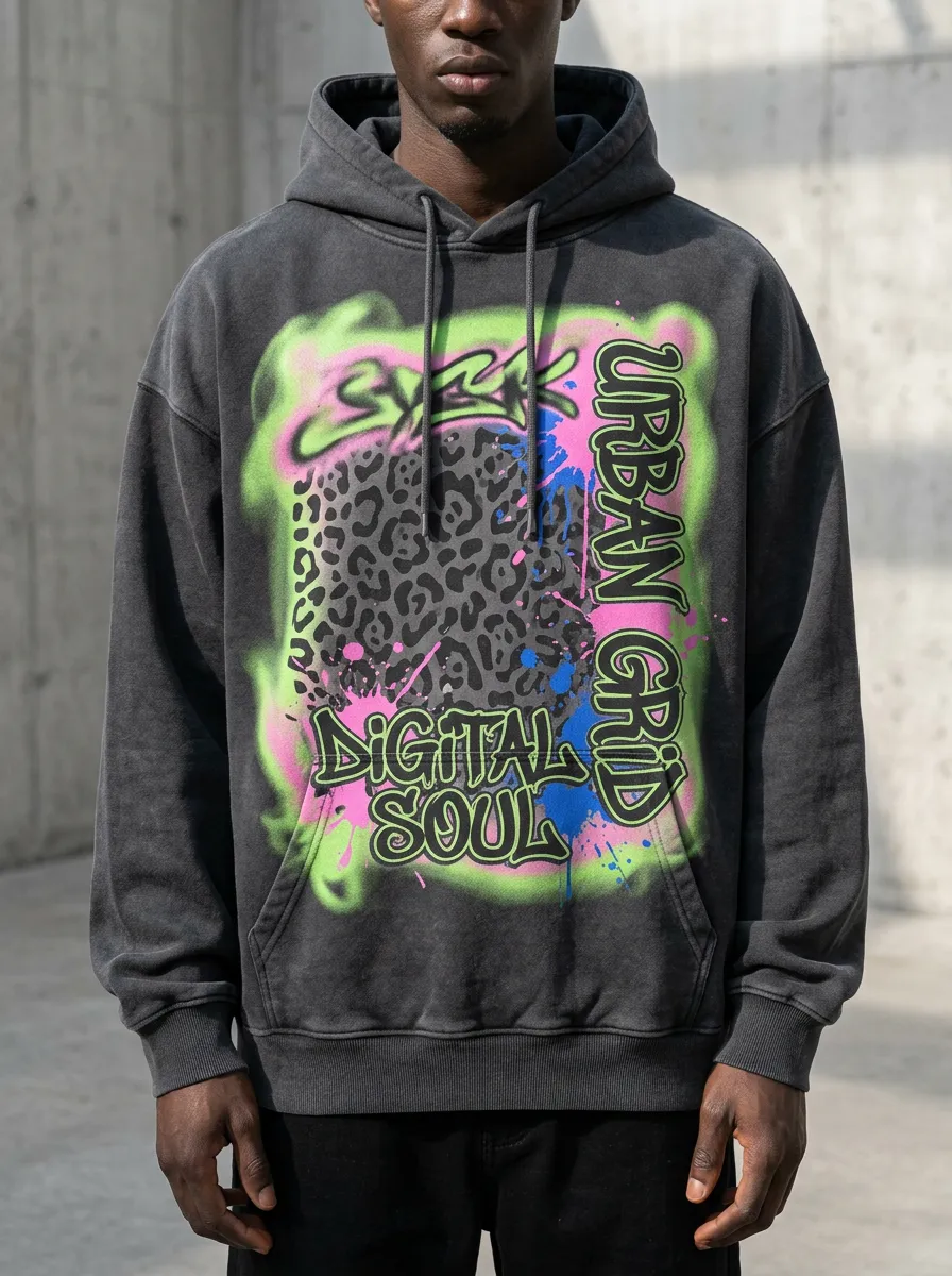 Unisex Urban Streetwear Graffiti Leopard Hoodie