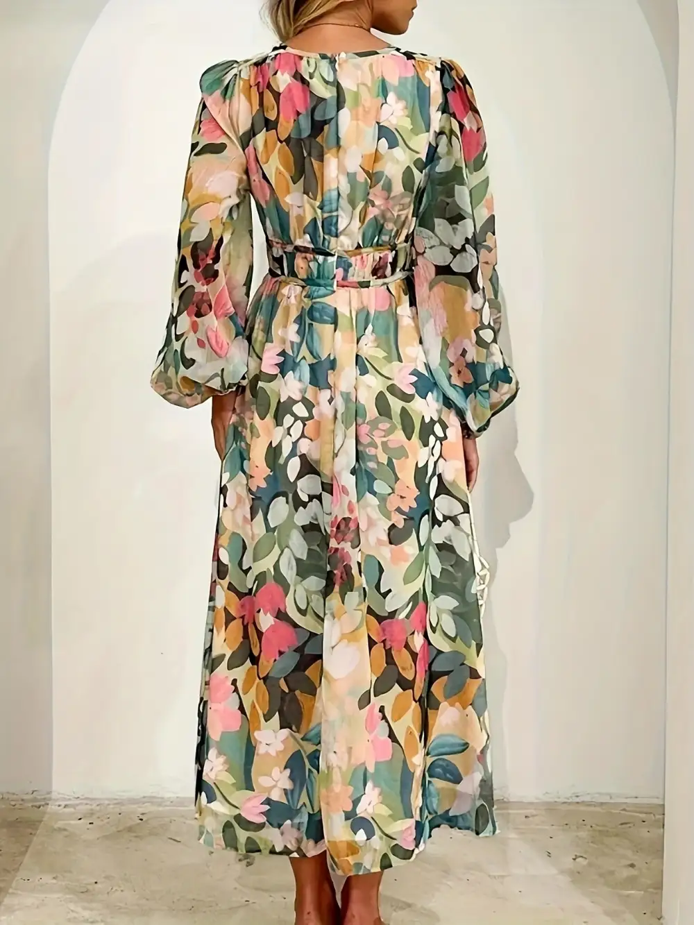 Floral Printed Long Sleeve Midi Dress