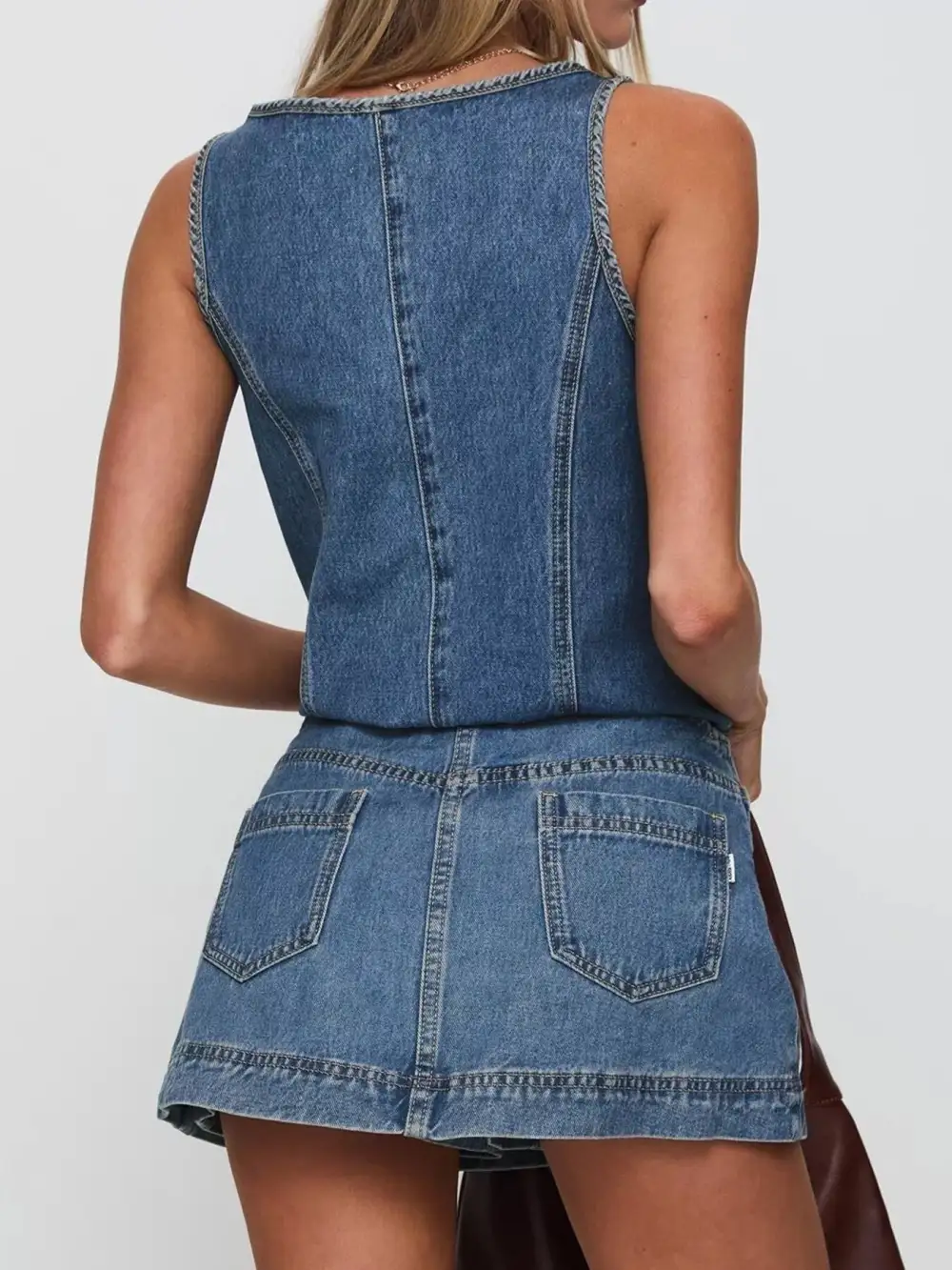 Tie Front Coordinated Set Denim Pants
