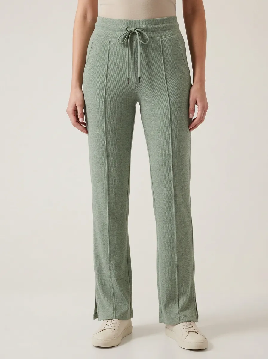 Women's Athletic Yoga Sage Green Ribbed Drawstring Jogger Pants