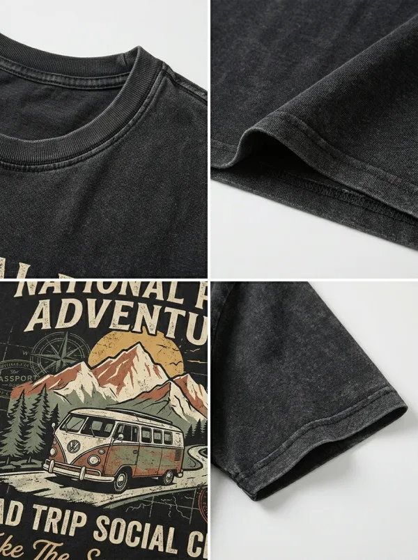 Unisex National Park Adventure Camper Van Printed T-shirt