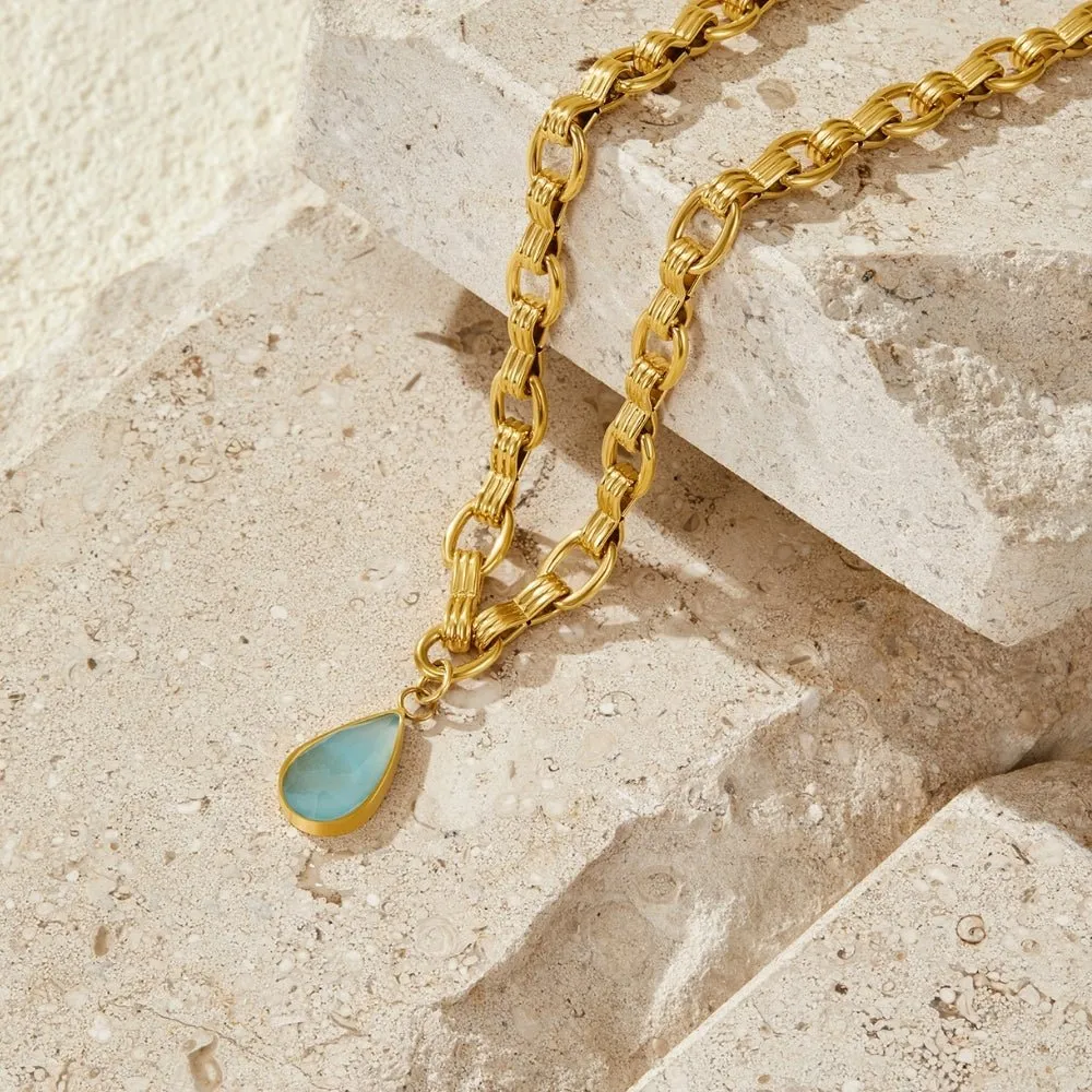 Stone Drop Chain Necklace