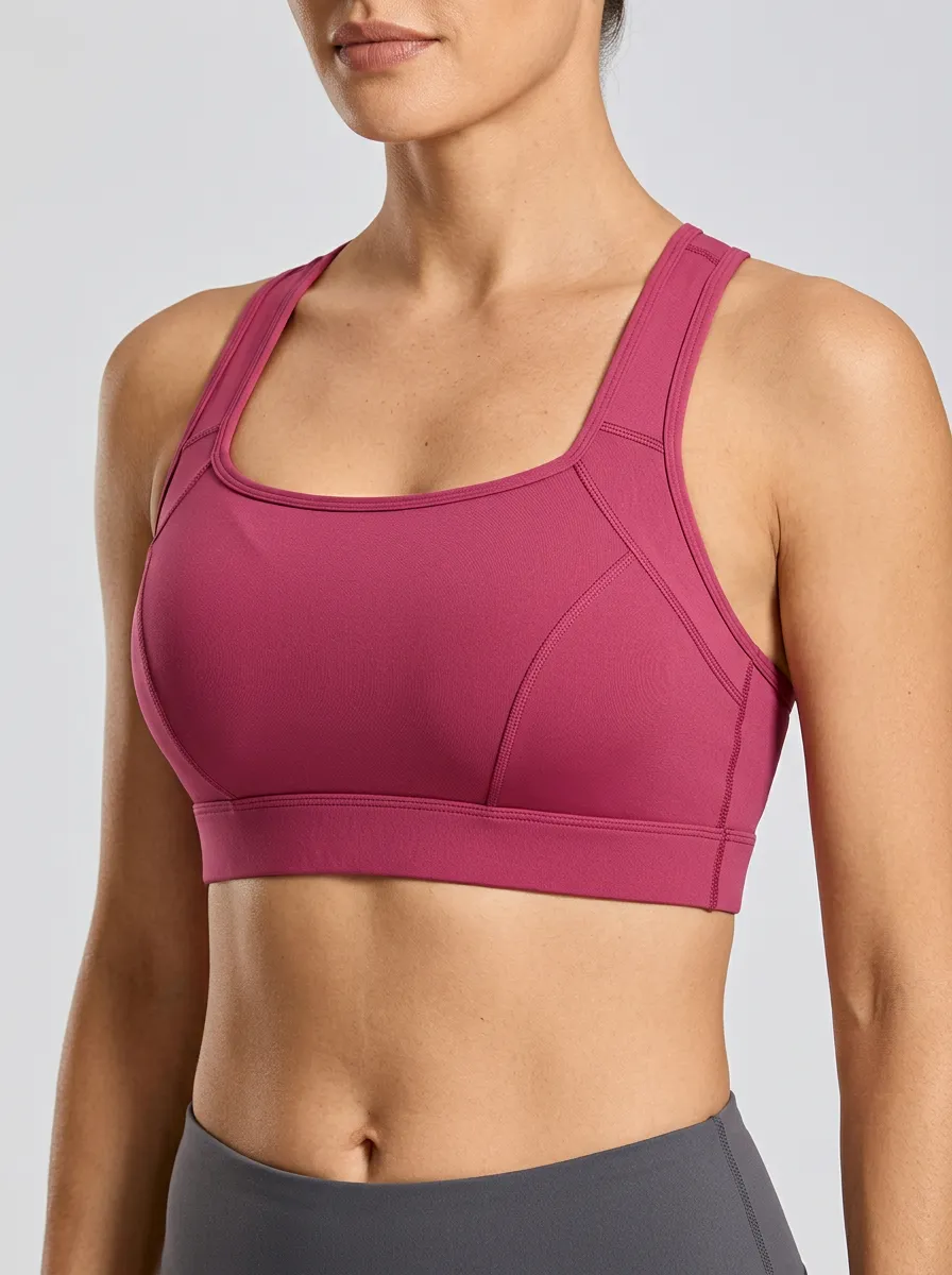 Women's Scoop Neck Wide Strap Panel Detail Active Sports Bra