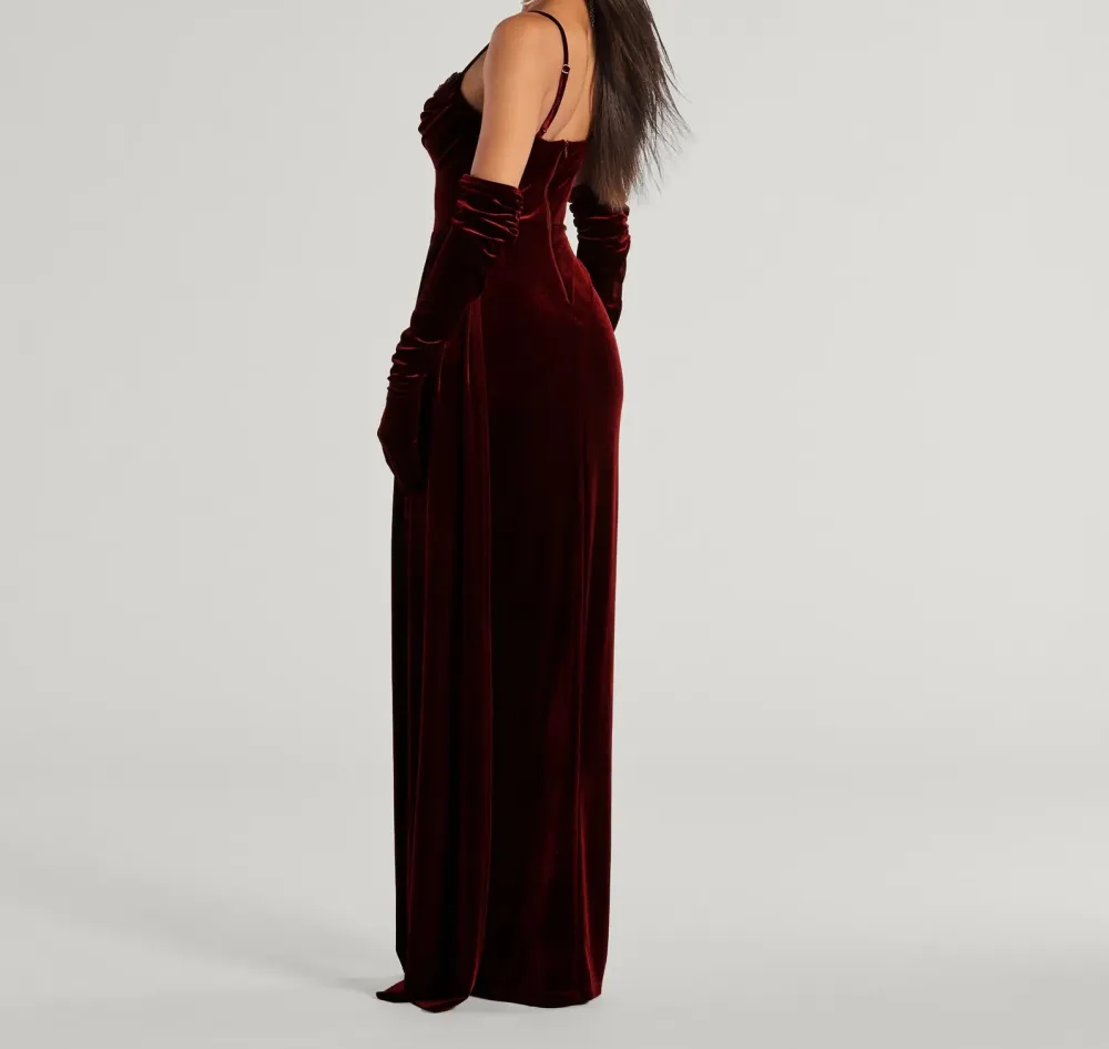Beaded Appliqué Velvet Column Dress
