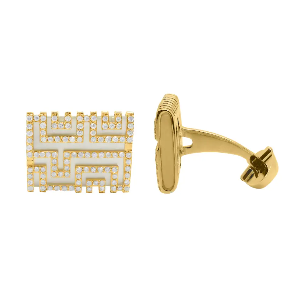 Classic Modern Diamond Mother Of Pearl Cufflinks
