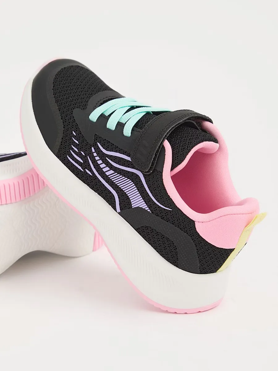 Black and Pink Mesh Single Strap Trainers