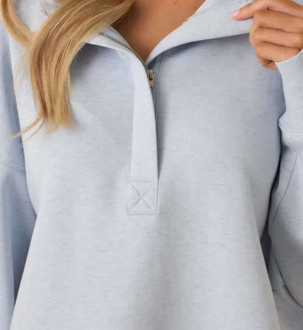 Light Blue Half-Zip Hoodie Sweatshirt