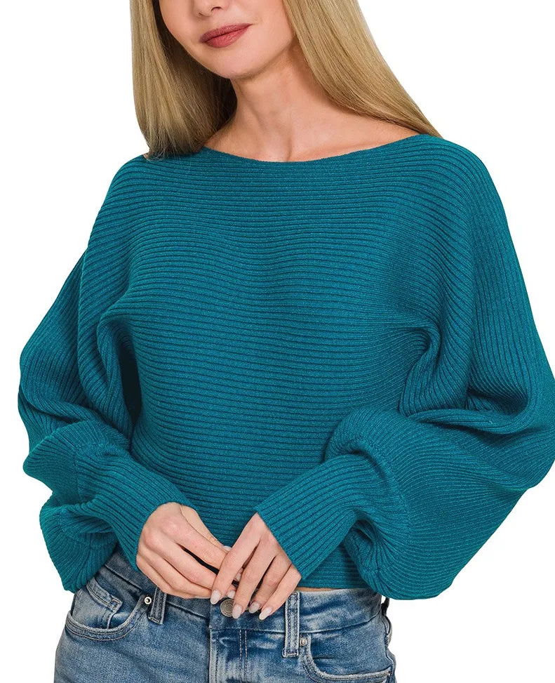 Soft Boat Neck Balloon Sleeve Sweater