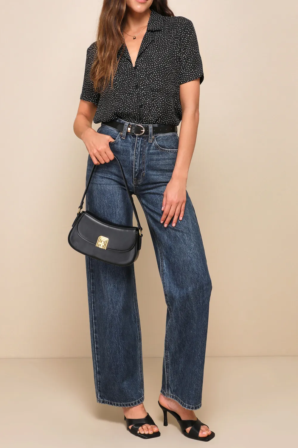 Casual Style Polka Dot Short Sleeve Button-Up Top