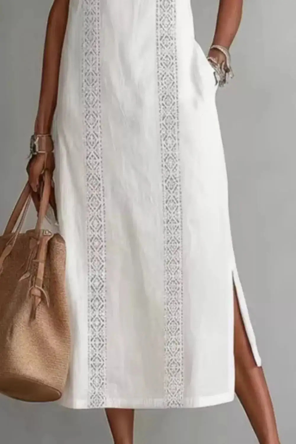 Pocketed Slit Sleeveless Dress Casual