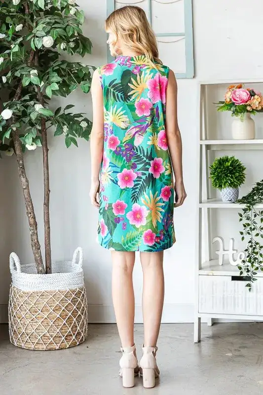 Floral Johnny Collar Sleeveless Dress