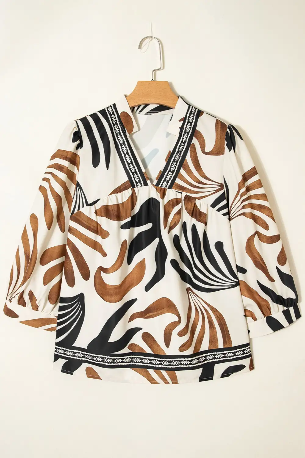 Women's Abstract Print Puff Sleeve Loose Fit Top