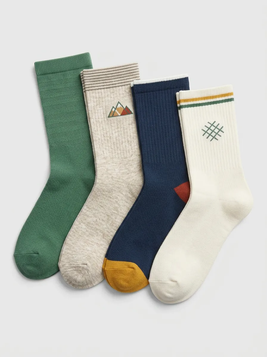 Mountain Grid Nature Men's Four-Pair Long Socks