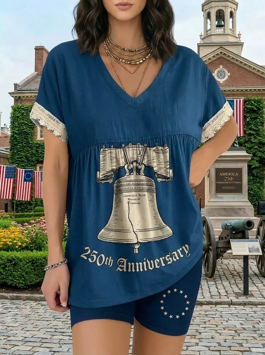 Women's USA Patriotic Liberty Bell 250th Anniversary Printed Set