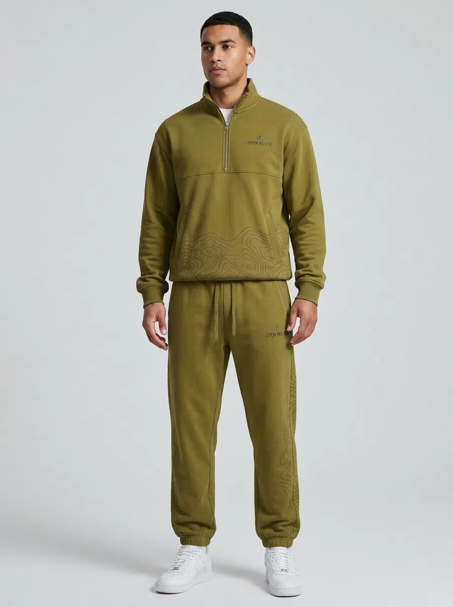 Men's Refined Outdoor Adventure Topographic Map Print Jogger Set