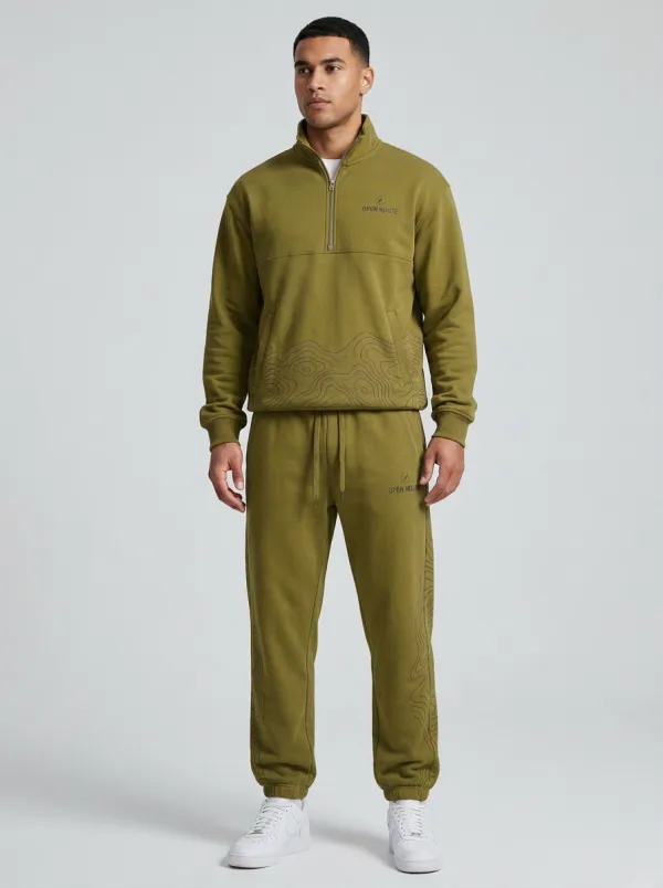 Men's Refined Outdoor Adventure Topographic Map Print Jogger Set