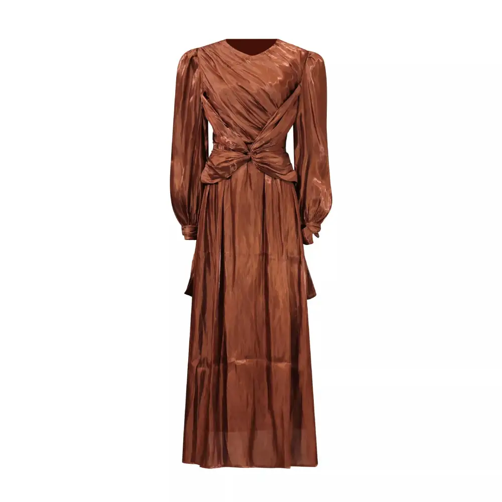 Front Twisted Draped Long Sleeve Maxi Dress