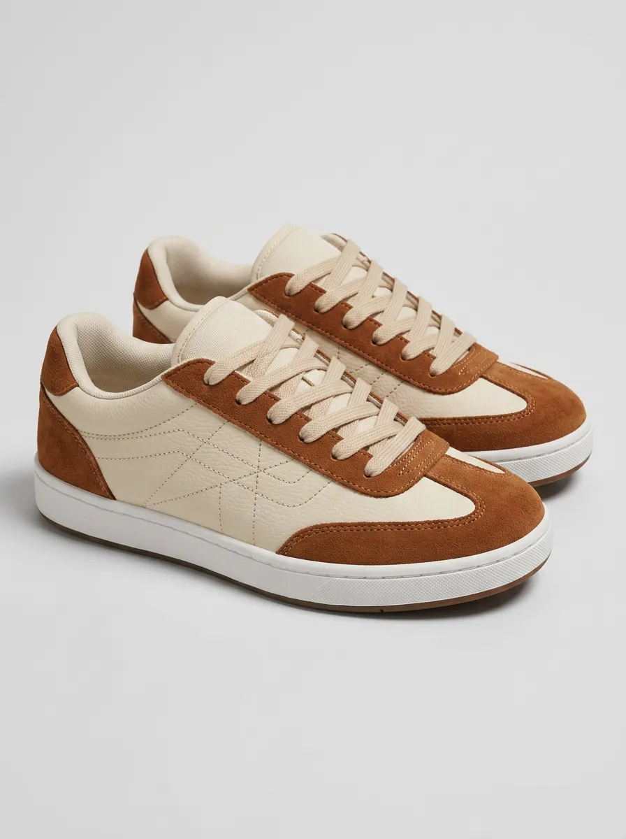 Women's Casual Brown Beige Suede Leather Printed Sneakers