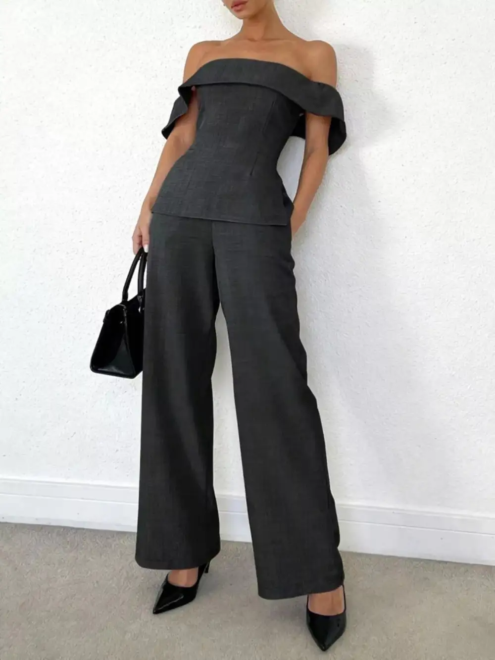 Off Shoulder Top and Wide Leg Pants Set