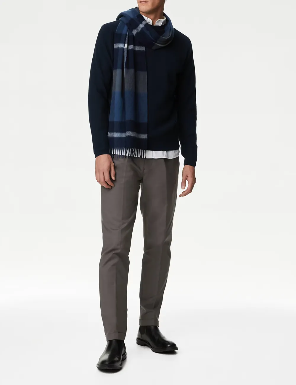 Men's Navy Textured Crew Neck Cotton Jumper
