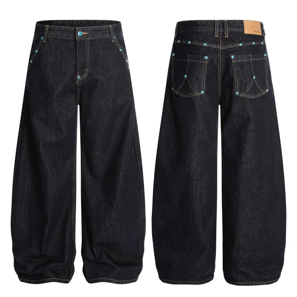Turquoise Raw Denim Slash Jeans