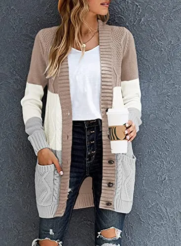 Women Open Front Cardigan Sweater Button Down Knit Sweater Coat