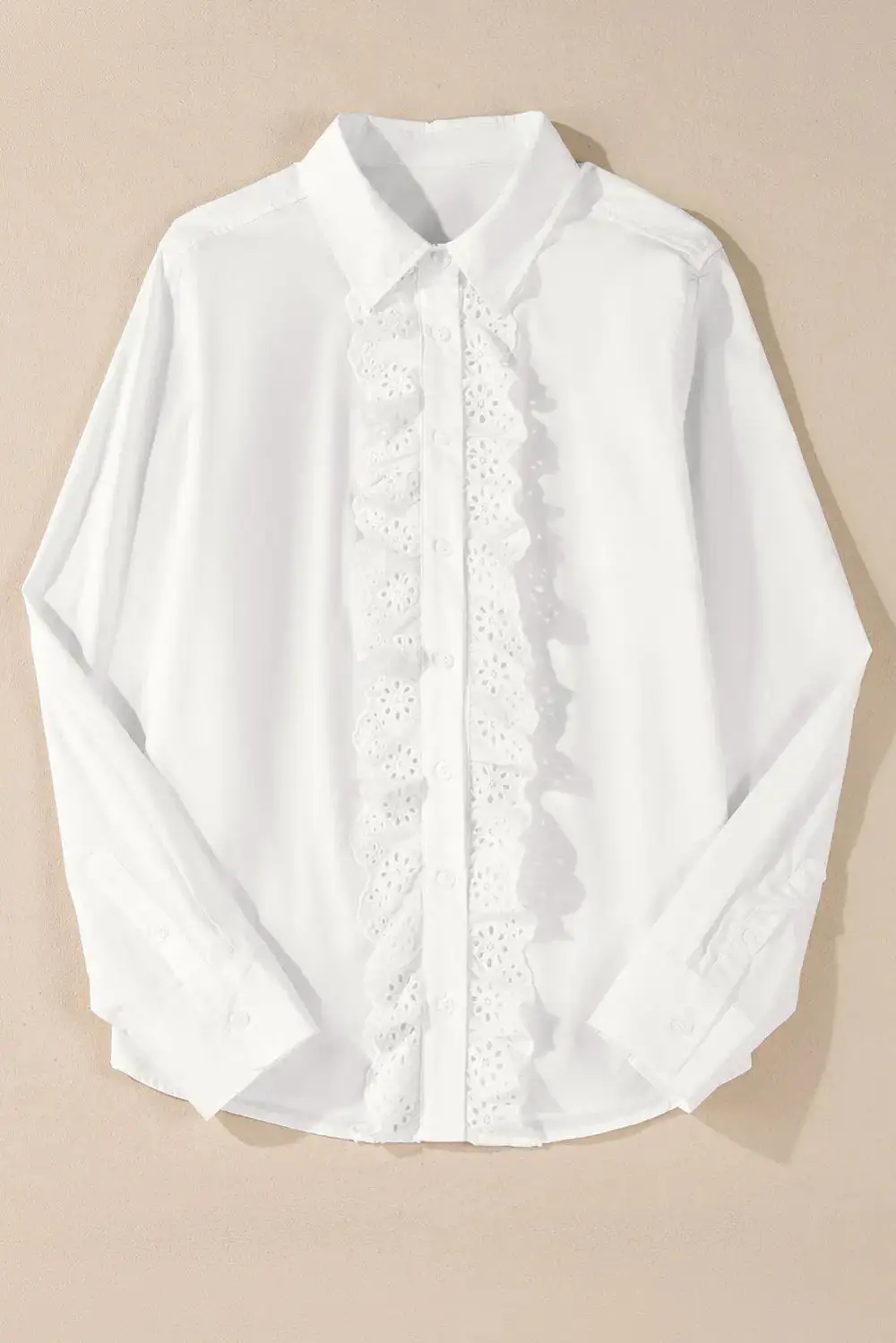 Lace Trim Collared Turn-down Collar Shirt Blouse