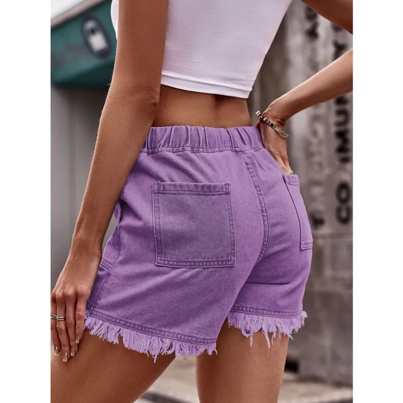 Drawstring Raw-Hem Denim Shorts